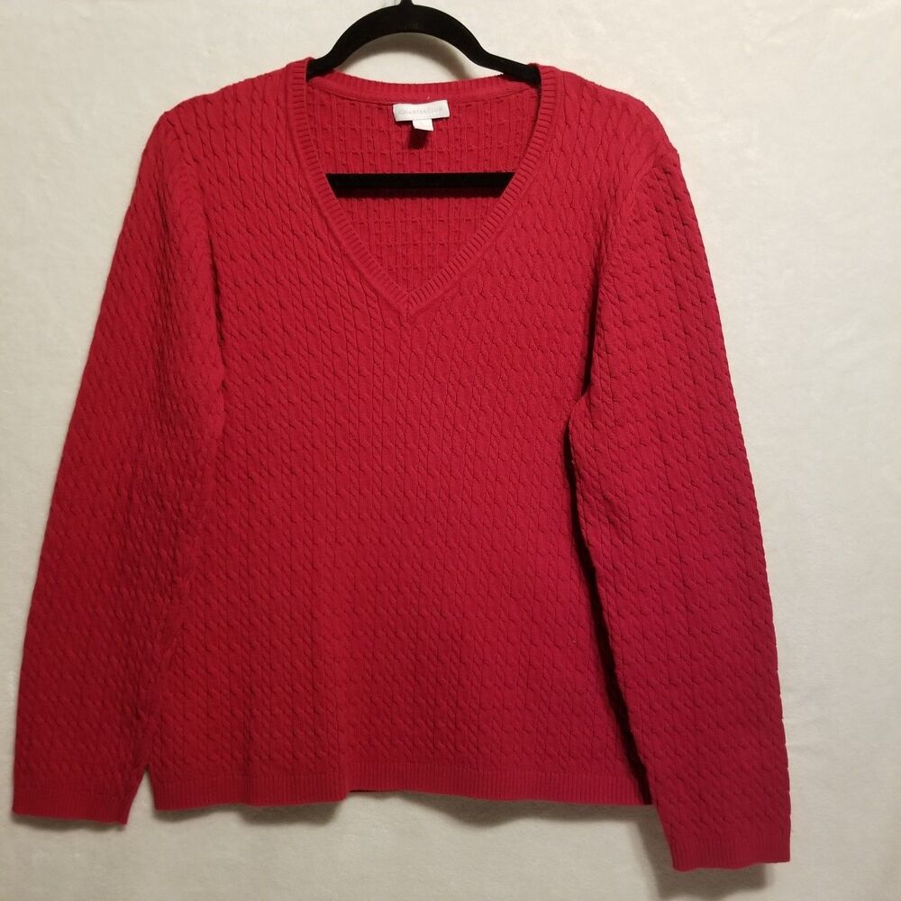 Charter Club XL Sweater Red Cable Knit Cotton Blend Tennis Preppy Old Money